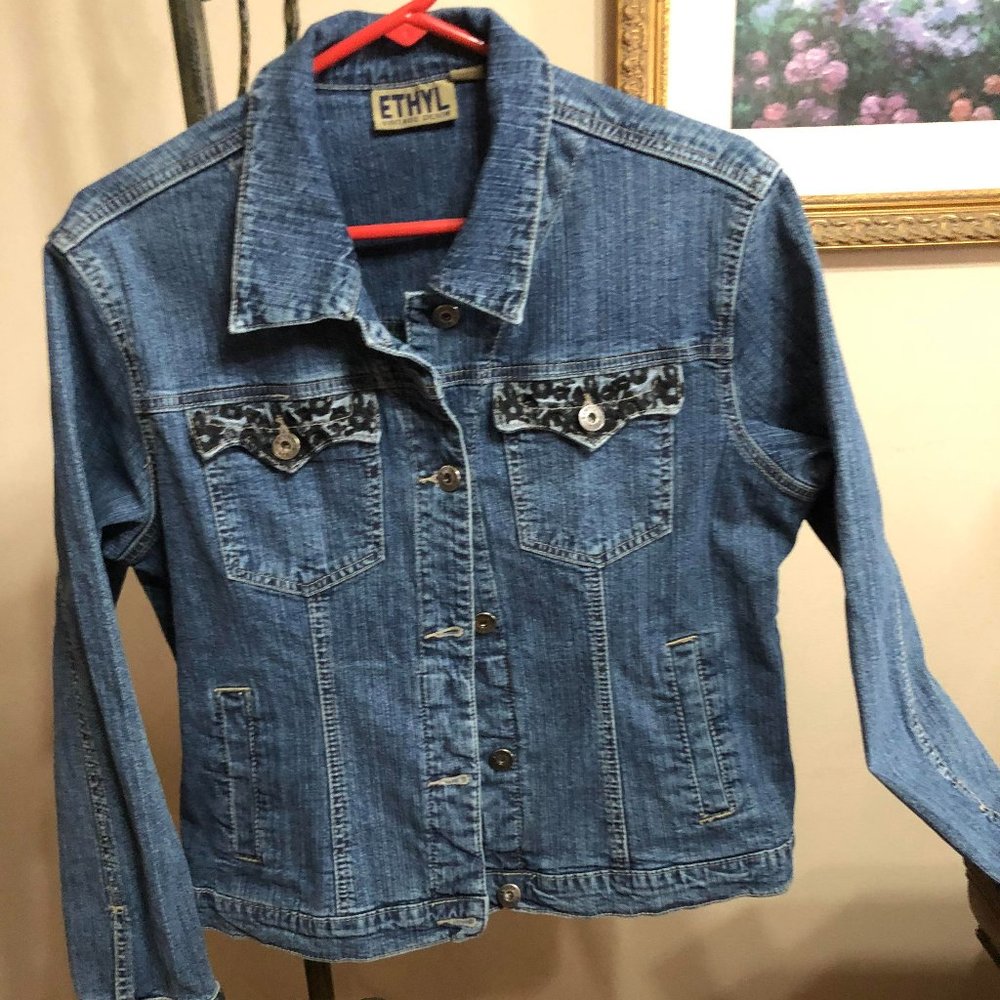 Ethyl Vintage Denim Jean Jacket w Black Trim